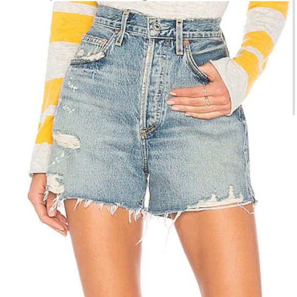 Agolde Dee Vintage high rise distressed light wash denim shorts size 23 - Picture 1 of 8